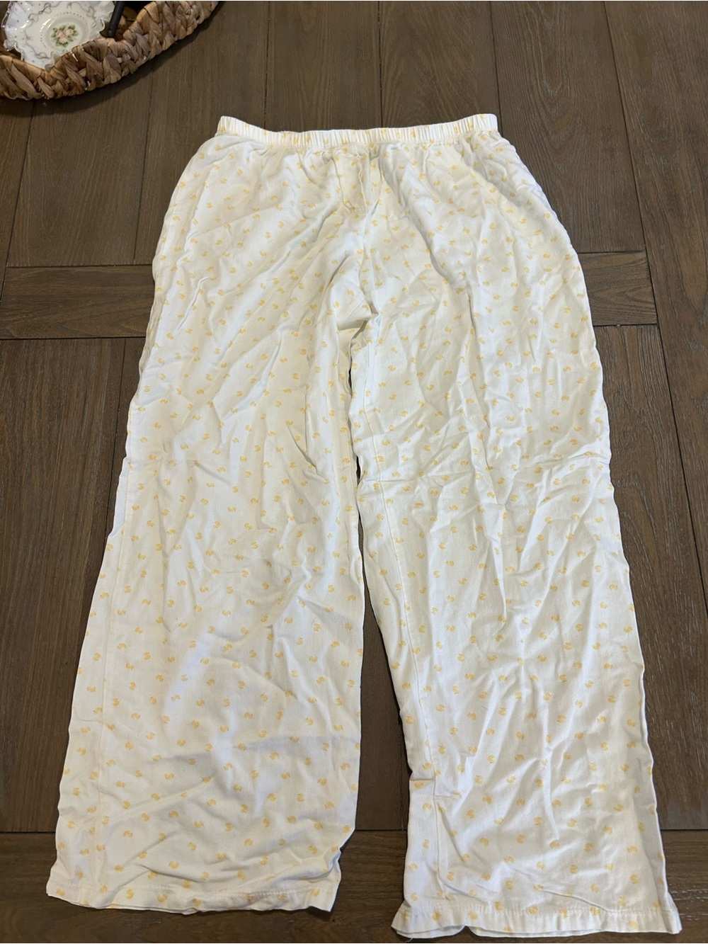 Brandy Melville White Sweatpants with Yellow Duck Print